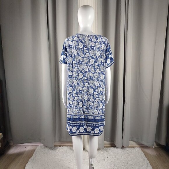 Emery Rose Womens Blue, White Floral Pattern Short Sleeve Midi Dress Size L - Picture 3 of 10